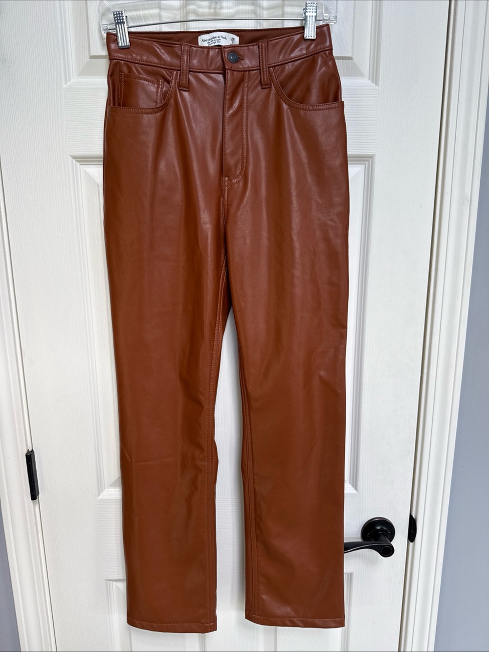 Abercrombie & Fitch Vegan Leather Pant Brown 90s Straight Ultra High 26/2 Short
